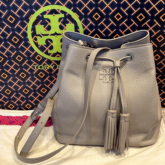 Tory Burch Handbags - Tory Burch Thea Gray Bucket Bag